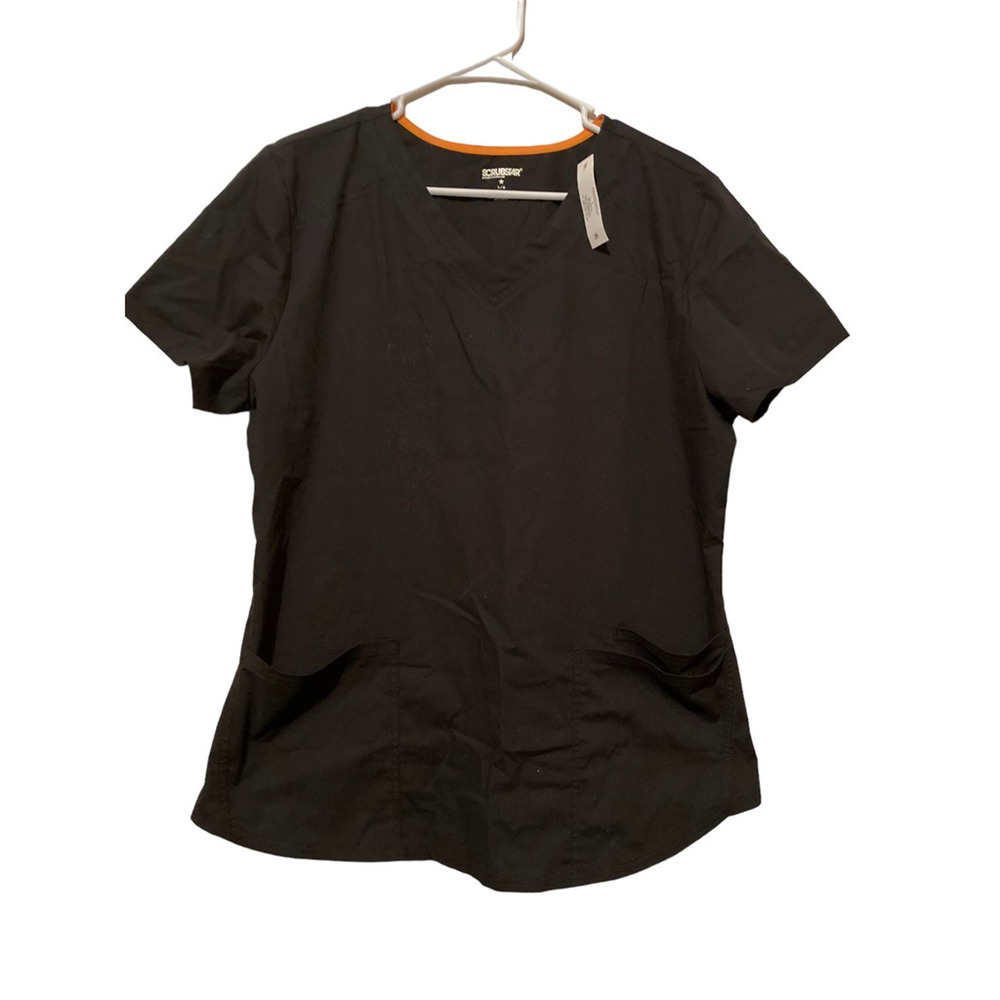 Scrubstar Womens Scrub Black Top Pockets V-Neck Shirt Nurse Short Medical‎ L